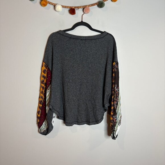 Free People We The Free Waffle Knit Patchwork Long Sleeve Top In Gray - Picture 7 of 7